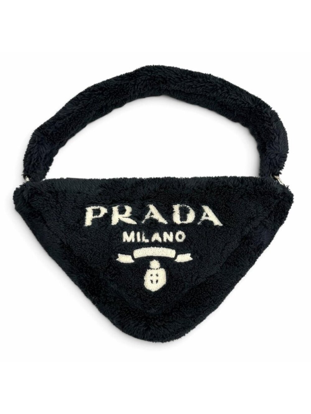 Prada Terry Cloth Triangle Logo Pile Bag Handbag Navy